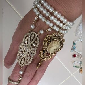 UPDATED 20s 925 Marked Sterling Art Deco  Slave Bracelet ADDED CAMEO BROOCH